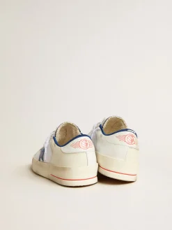 Sale Golden Goose Stardan LTD de tela e couro brancos com estrela azul e talão branco Cabedal de tela branca e couro branco leite
