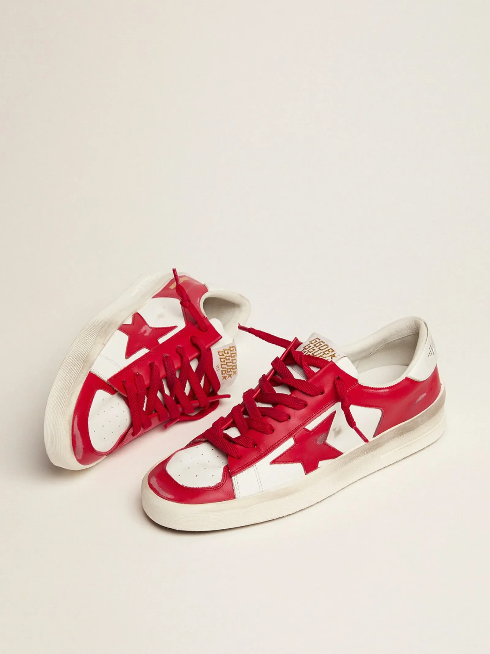 New Golden Goose Stardan masculino de couro branco e vermelho Cabedal de couro branco e vermelho