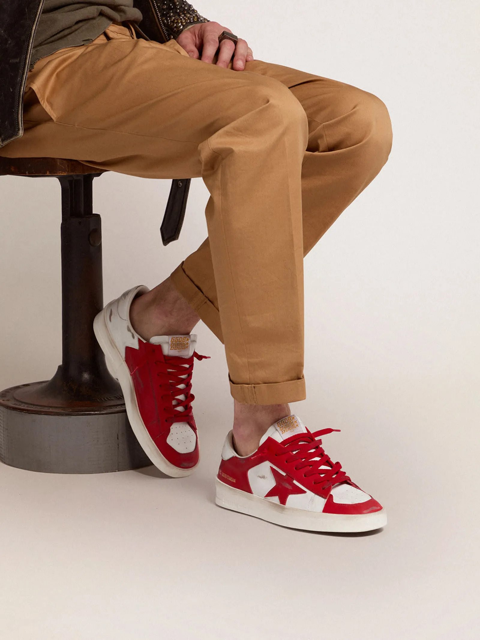 New Golden Goose Stardan masculino de couro branco e vermelho Cabedal de couro branco e vermelho