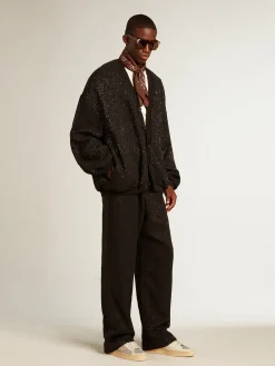 Fashion Golden Goose Stardan Masculino de suede com estrela cor de areia e inserções de cristais prateados Cabedal de suede branco sujo