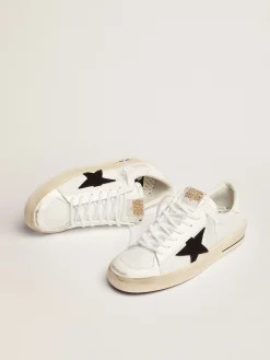 Outlet Golden Goose Stardan masculino de tela branca com estrela de suede preto Cabedal de tela branca