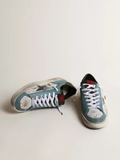 Store Golden Goose Stardan Masculino de tela desgastada e cabedal petróleo Cabedal de couro petróleo