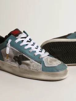 Store Golden Goose Stardan Masculino de tela desgastada e cabedal petróleo Cabedal de couro petróleo