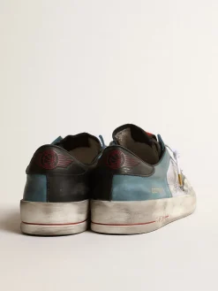 Store Golden Goose Stardan Masculino de tela desgastada e cabedal petróleo Cabedal de couro petróleo