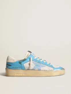 Cheap Golden Goose Stardan Masculino LAB de napa azul e tela branca Cor: branco e azul
