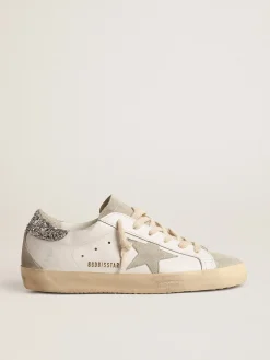 Discount Golden Goose Super-Star com estrela cinza e talão de glitter prateado Cor: branco