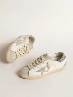 Discount Golden Goose Super-Star com estrela cinza e talão de glitter prateado Cor: branco