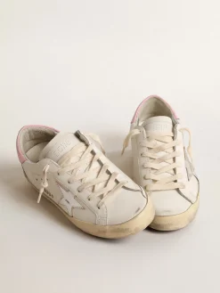 Best Sale Golden Goose Super-Star com estrela de couro prateado e talão rosa Cor: branco