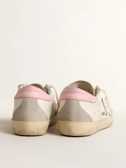 Best Sale Golden Goose Super-Star com estrela de couro prateado e talão rosa Cor: branco