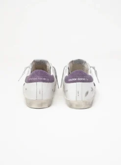 Outlet Golden Goose Super-Star com estrela de suede com estampa de píton verde e talão roxo Cor: branco