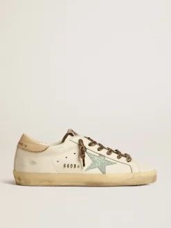 Clearance Golden Goose Super-Star com estrela de glitter cinza e talão de couro nude Cor: branco