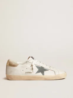 Cheap Golden Goose Super-Star com estrela de suede e talão de couro estampa de píton platinado Cor: branco