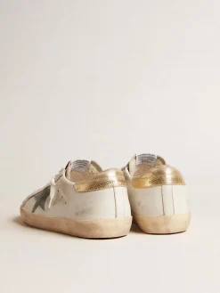 Cheap Golden Goose Super-Star com estrela de suede e talão de couro estampa de píton platinado Cor: branco