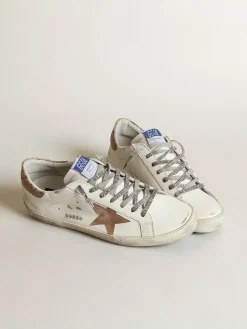 Flash Sale Golden Goose Super-Star com estrela de suede tabaco e talão bege Cor: branco