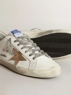 Flash Sale Golden Goose Super-Star com estrela de suede tabaco e talão bege Cor: branco