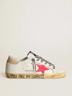 Fashion Golden Goose Super-Star com estrela de suede lagosta e talão de couro areia Cor: branco