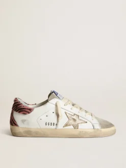 Cheap Golden Goose Super-Star com estrela de couro dourado e talão de cavalinho zebrado Cor: branco