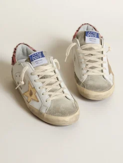 Cheap Golden Goose Super-Star com estrela de couro dourado e talão de cavalinho zebrado Cor: branco