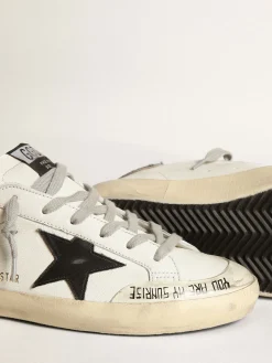 Sale Golden Goose Super-Star com estrela de couro preto e talão de couro cavalinho com estampa de leopardo Cabedal de napa branca