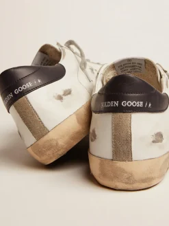 Store Golden Goose Super-Star com estrela de suede laranja e talão de couro azul-escuro Cor: branco