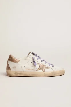 Fashion Golden Goose Super-Star com estrela de suede leopardo e talão efeito veludo areia Cor: branco
