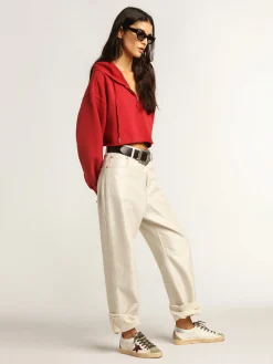 Hot Golden Goose Super-Star com estrela de glitter bordô e talão prateado Cor: branco