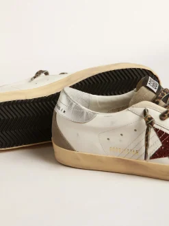Hot Golden Goose Super-Star com estrela de glitter bordô e talão prateado Cor: branco