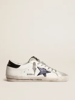 Flash Sale Golden Goose Super-Star com estrela de couro metálico azul e talão preto Cor: branco