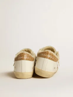 Discount Golden Goose Super-Star com estrela de couro prateado e talão de couro com estampa de crocodilo Cor: branco