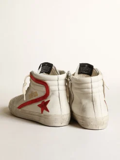 Discount Golden Goose Super-Star com estrela e lista de couro metálico vermelho Cabedal de napa branca