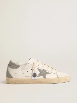 Fashion Golden Goose Super-Star com estrela e talão com cristais Swarovski prateados Cor: branco