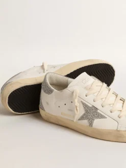 Fashion Golden Goose Super-Star com estrela e talão com cristais Swarovski prateados Cor: branco