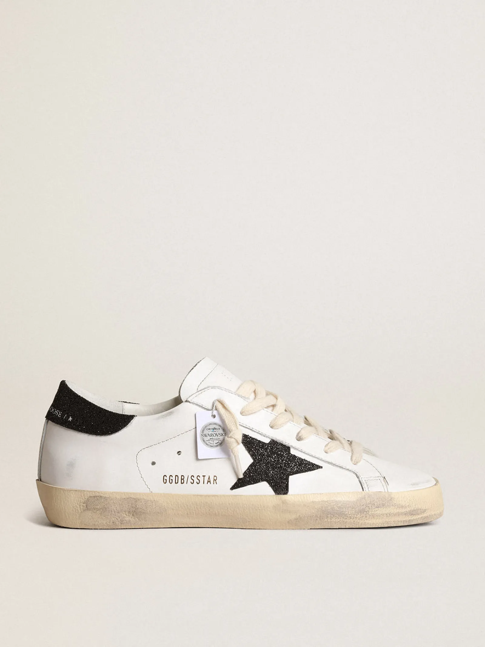 Flash Sale Golden Goose Super-Star com estrela e talão com cristais Swarovski pretos Cor: branco