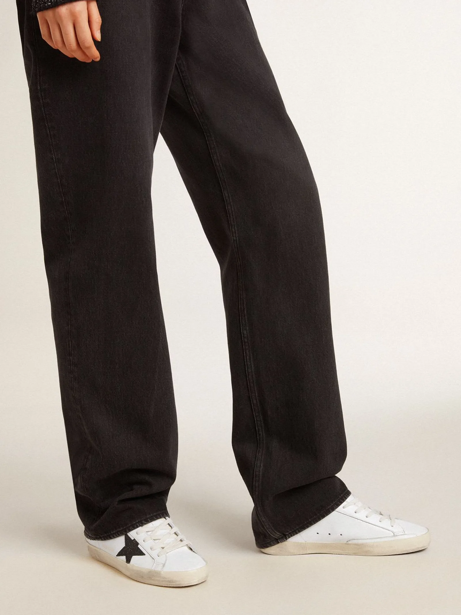 Flash Sale Golden Goose Super-Star com estrela e talão com cristais Swarovski pretos Cor: branco