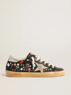 Discount Golden Goose Super-Star com tachas coloridas e estrela de suede bege Cor: preto