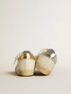 Fashion Golden Goose Super-Star de couro e suede brancos com estrela de couro prateado e dourado Cabedal de couro e suede branco sujo