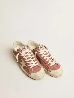 Clearance Golden Goose Super-Star de couro vermelho com estrela e talão de nubuk na cor creme Cor: vermelho romã