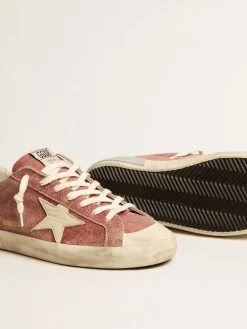 Clearance Golden Goose Super-Star de couro vermelho com estrela e talão de nubuk na cor creme Cor: vermelho romã