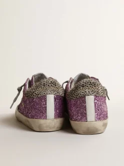 Cheap Golden Goose Super-Star de glitter cor lavanda com estrela preta Cabedal de glitter cor lavanda