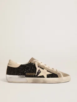 Outlet Golden Goose Super-Star de glitter preto com estrela creme e inserções de suede Cabedal de glitter preto