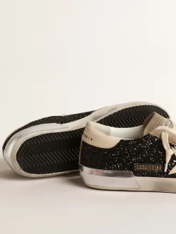 Outlet Golden Goose Super-Star de glitter preto com estrela creme e inserções de suede Cabedal de glitter preto