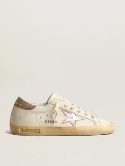 Fashion Golden Goose Super-Star de napa branca com estrela de couro metálico rosa Cabedal de napa branca