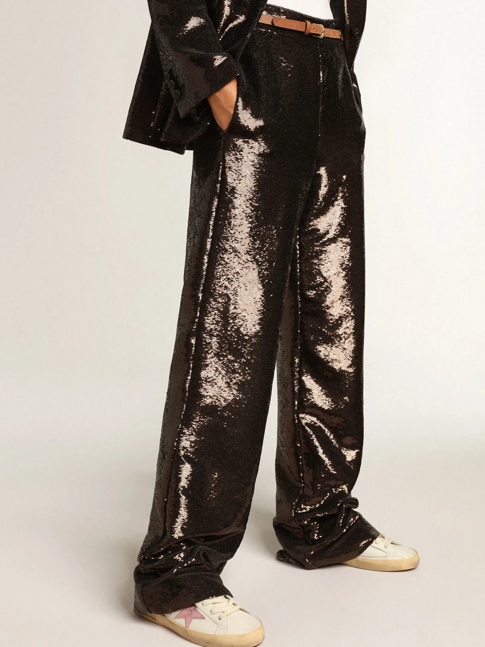 Fashion Golden Goose Super-Star de napa branca com estrela de couro metálico rosa Cabedal de napa branca