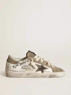 Outlet Golden Goose Super-Star de napa com estrela e talão havana-rosado e escritas pretas Cabedal de napa branca