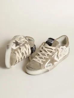 Outlet Golden Goose Super-Star de napa com estrela e talão havana-rosado e escritas pretas Cabedal de napa branca