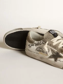 Outlet Golden Goose Super-Star de napa com estrela e talão havana-rosado e escritas pretas Cabedal de napa branca