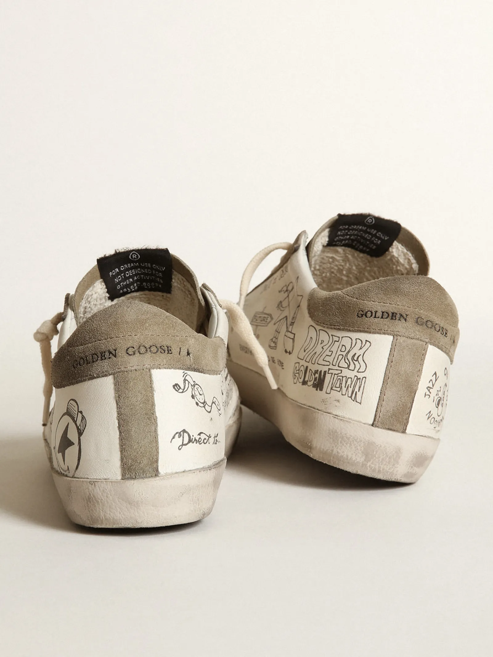 Outlet Golden Goose Super-Star de napa com estrela e talão havana-rosado e escritas pretas Cabedal de napa branca