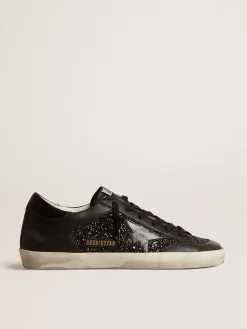 Store Golden Goose Super-Star de napa e glitter pretos com estrela de couro preto brilhante Cabedal de napa e glitter pretos