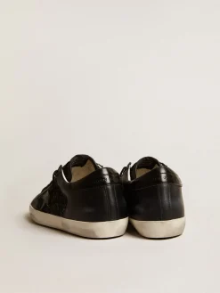 Store Golden Goose Super-Star de napa e glitter pretos com estrela de couro preto brilhante Cabedal de napa e glitter pretos