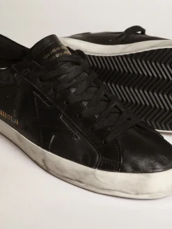 Fashion Golden Goose Super-Star de napa preta com estrela e talão de suede preto Cabedal de napa preta